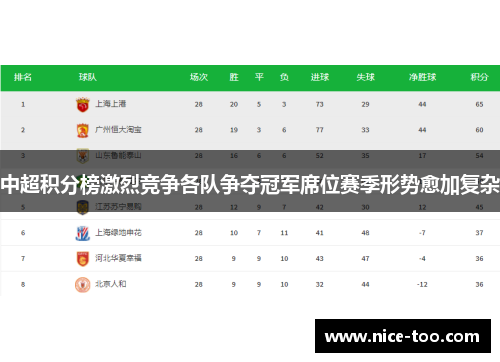 中超积分榜激烈竞争各队争夺冠军席位赛季形势愈加复杂